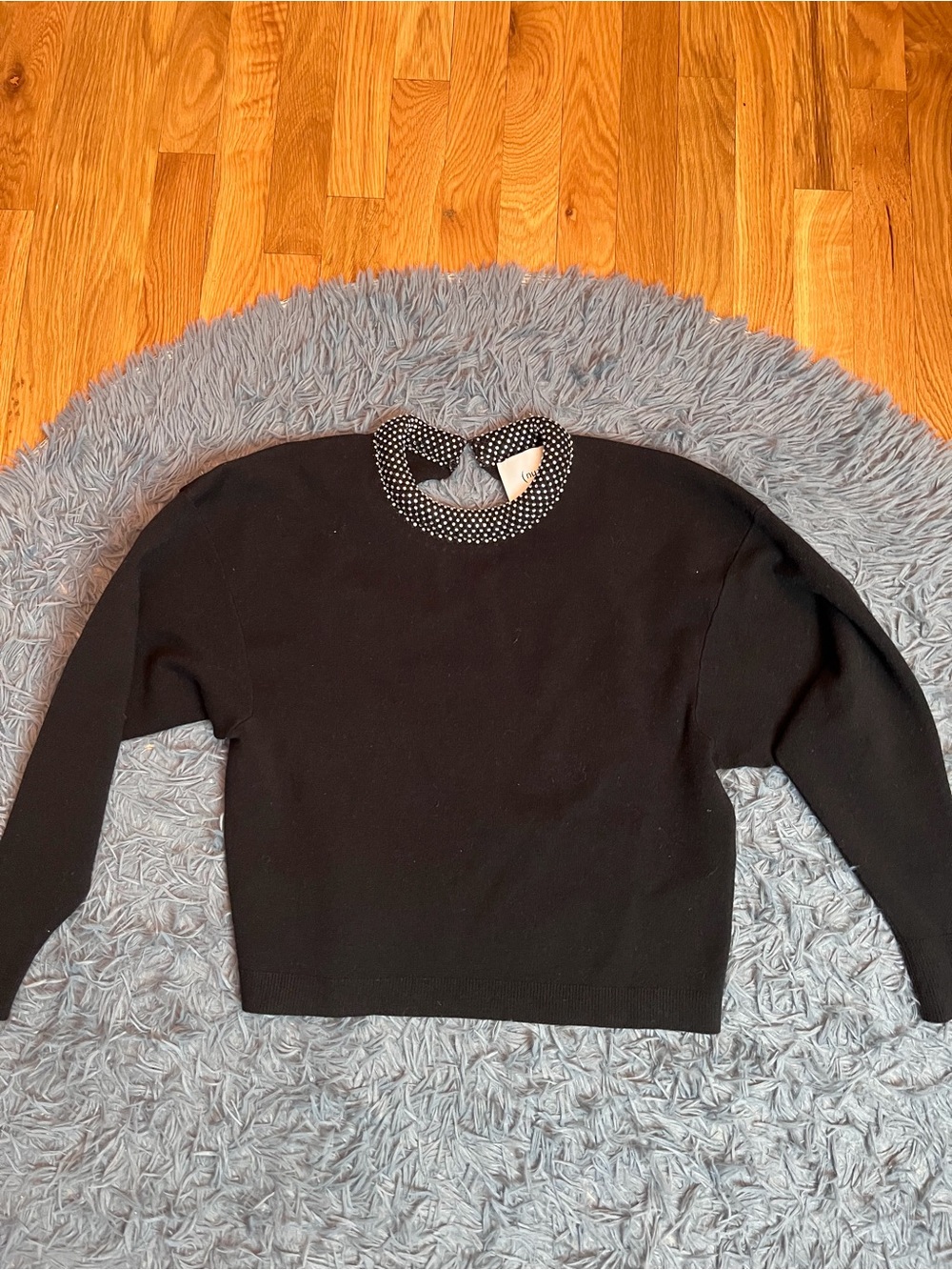 (Nude) Italy Black Embellished Neck Wool Sweater Size S